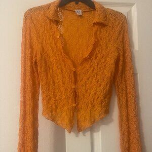 BDG Lace Top Pumpkin Orange Crop Top Cardigan Long Sleeve Bell Sleeves Med NWOT